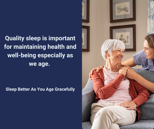 Senior woman smiling with her daughter on the couch, discussing the importance of quality sleep for health and well-being as we age