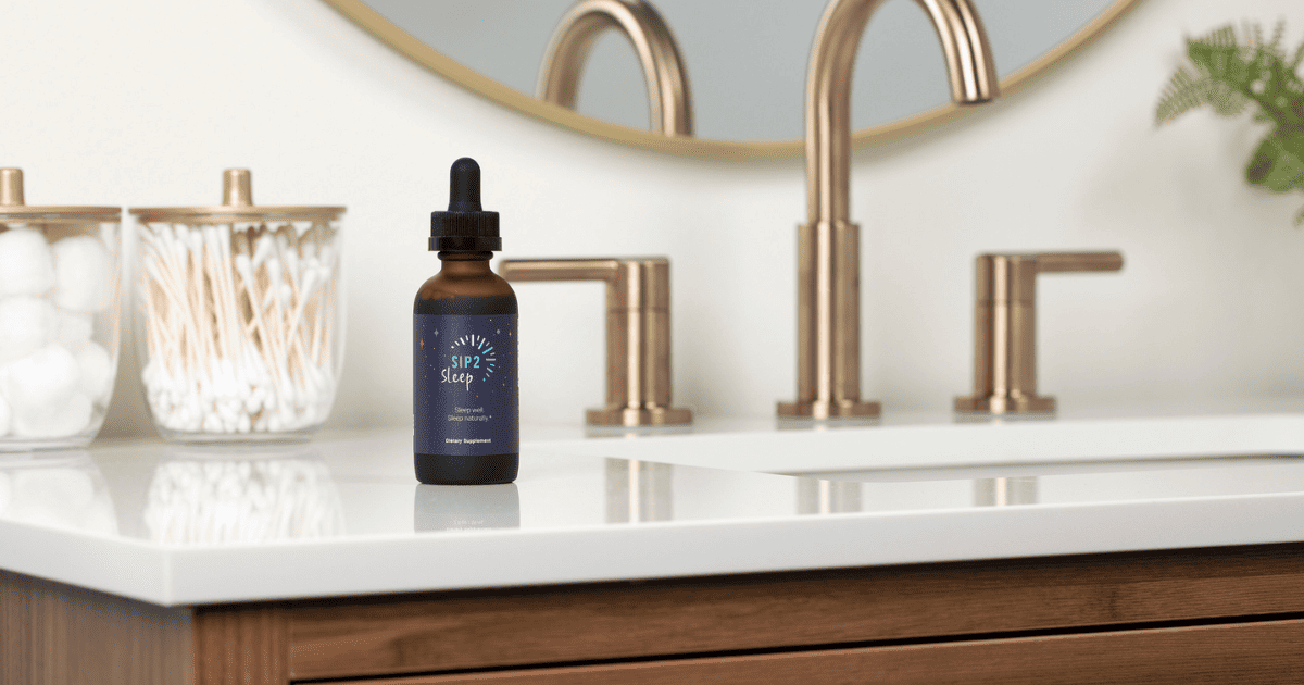 sip2sleep on the bathroom counter